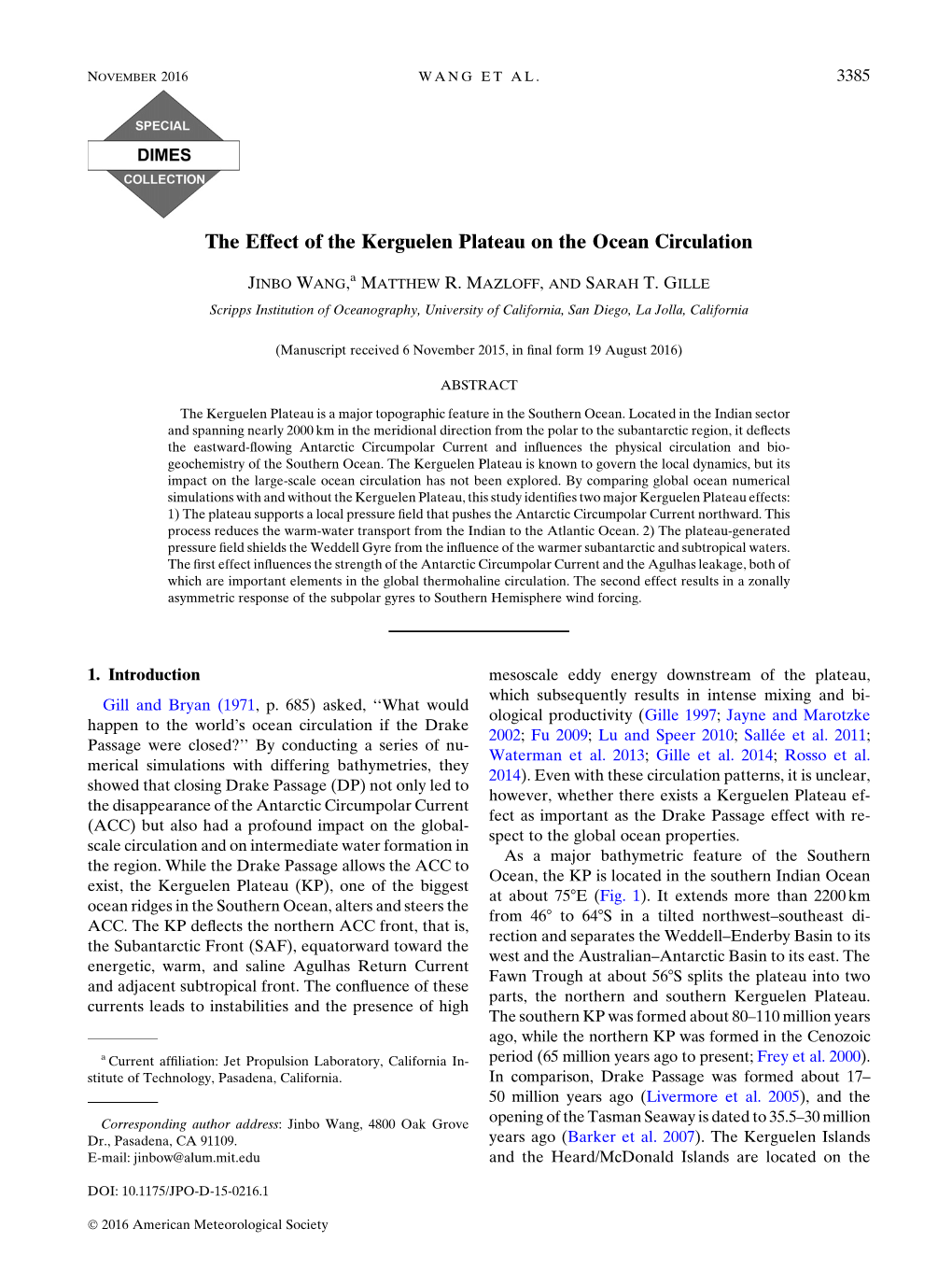 The Effect of the Kerguelen Plateau on the Ocean Circulation