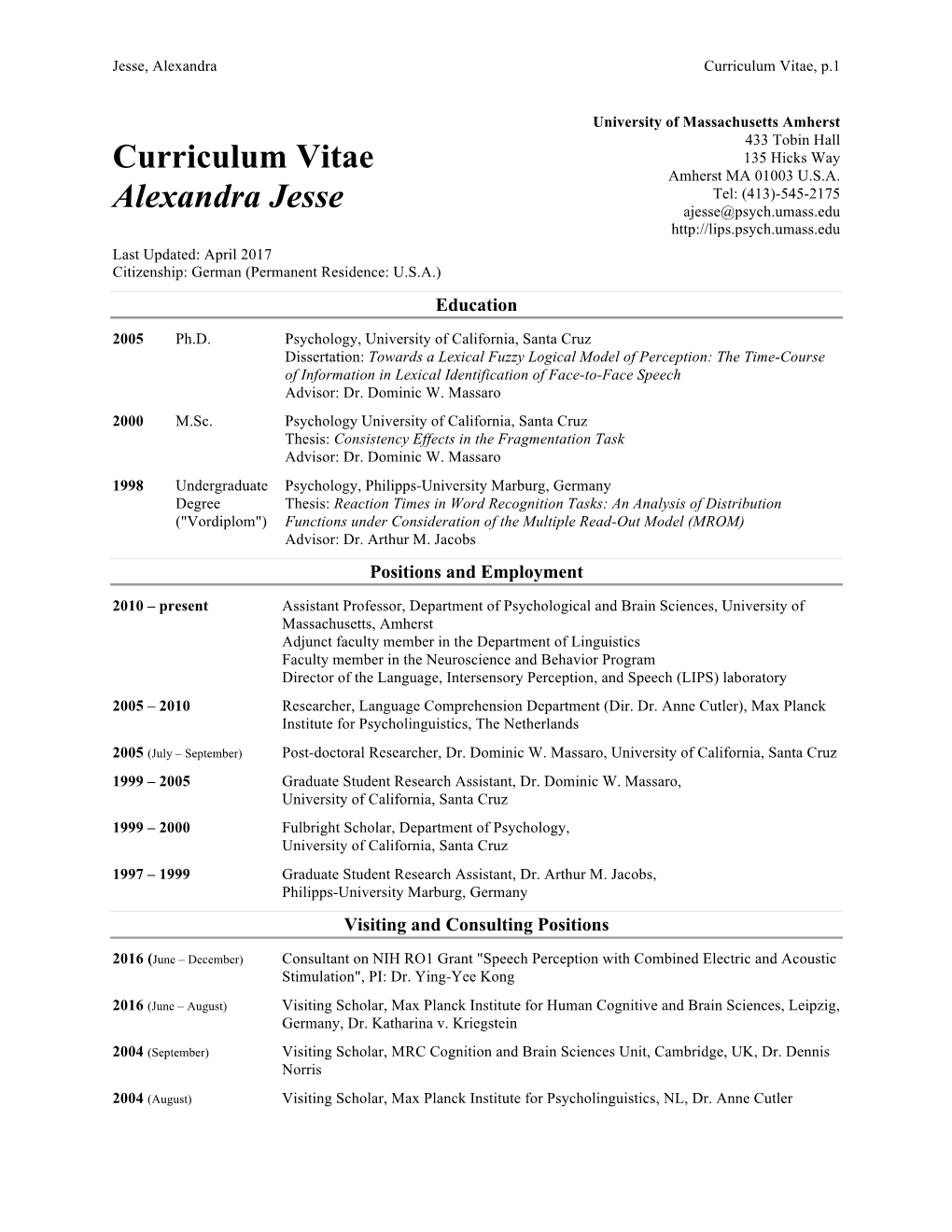 Curriculum Vitae Alexandra Jesse