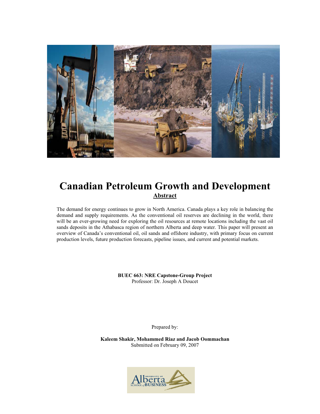 Canadian Petroleum Growth and Development Abstract