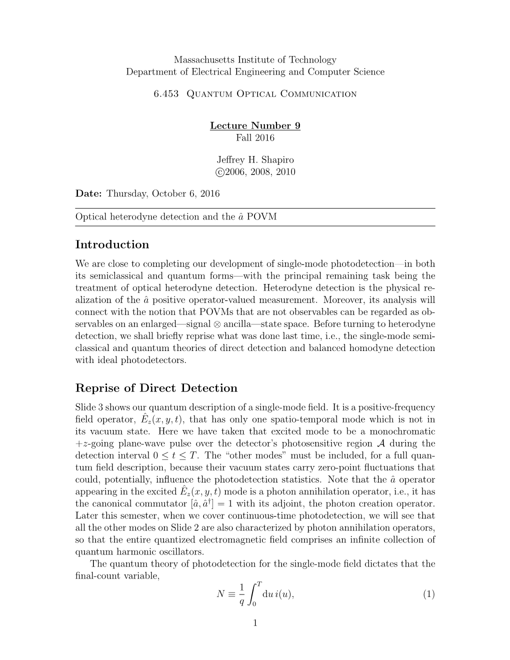 6.453 Quantum Optical Communication Reading 9