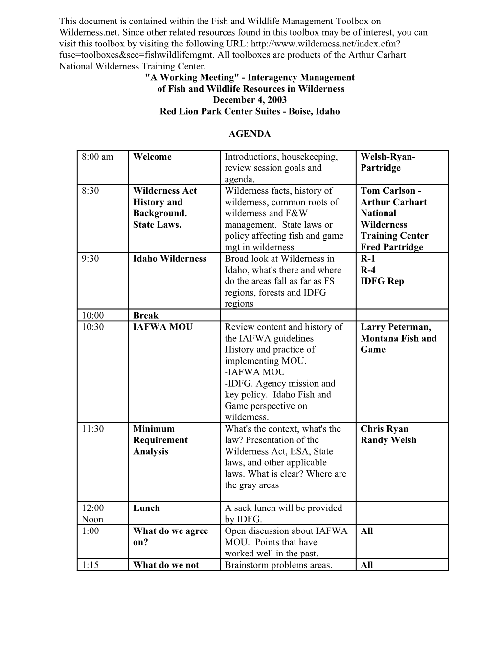 A Working Meeting - Interagency Management