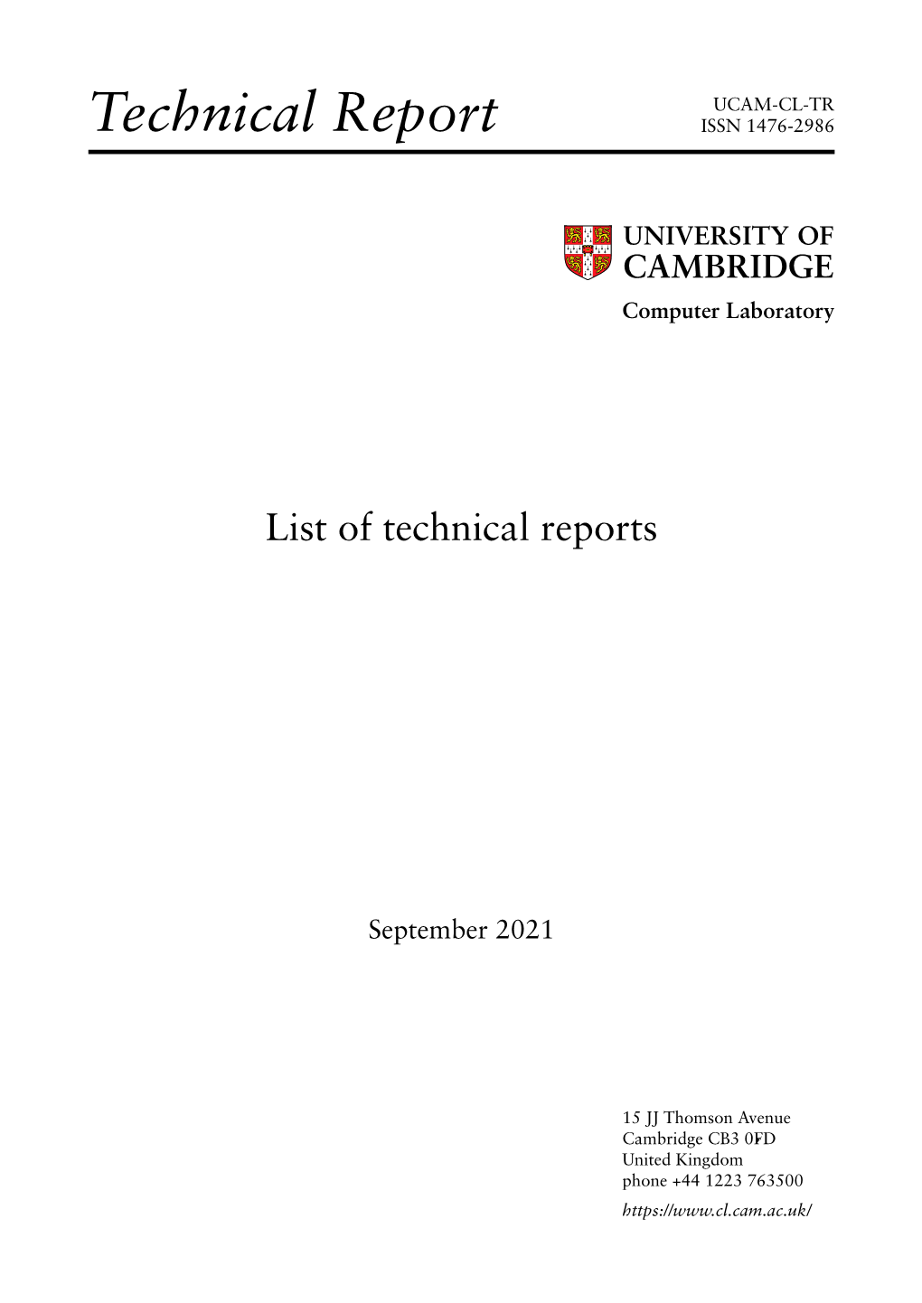 List of Technical Reports