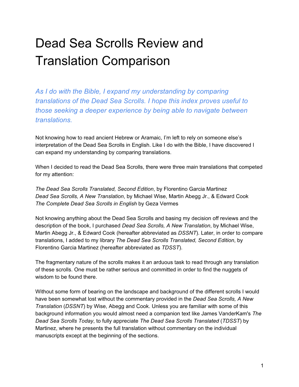 Dead Sea Scrolls Review and Translation Comparison