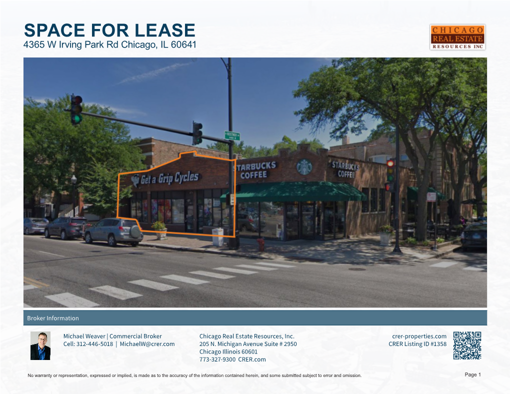 SPACE for LEASE 4365 W Irving Park Rd Chicago, IL 60641