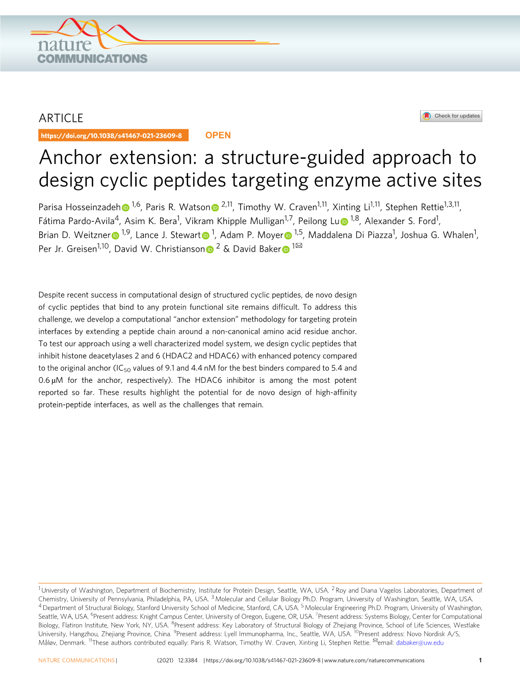 Anchor Extension: a Structure-Guided Approach to Design Cyclic Peptides Targeting Enzyme Active Sites
