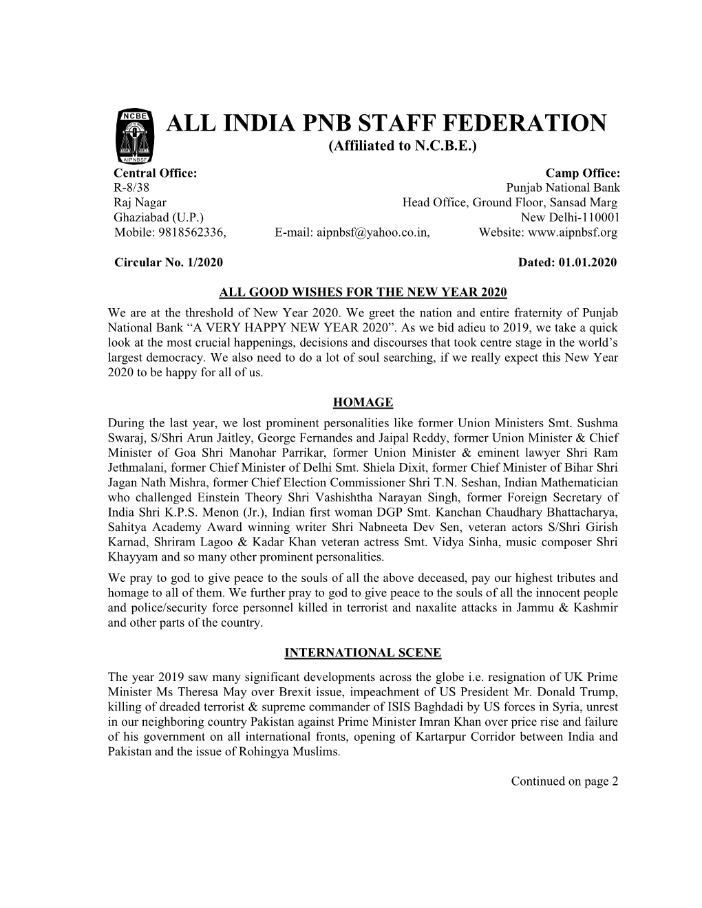 Circular No. 1/2020 Dated 01-01-2020