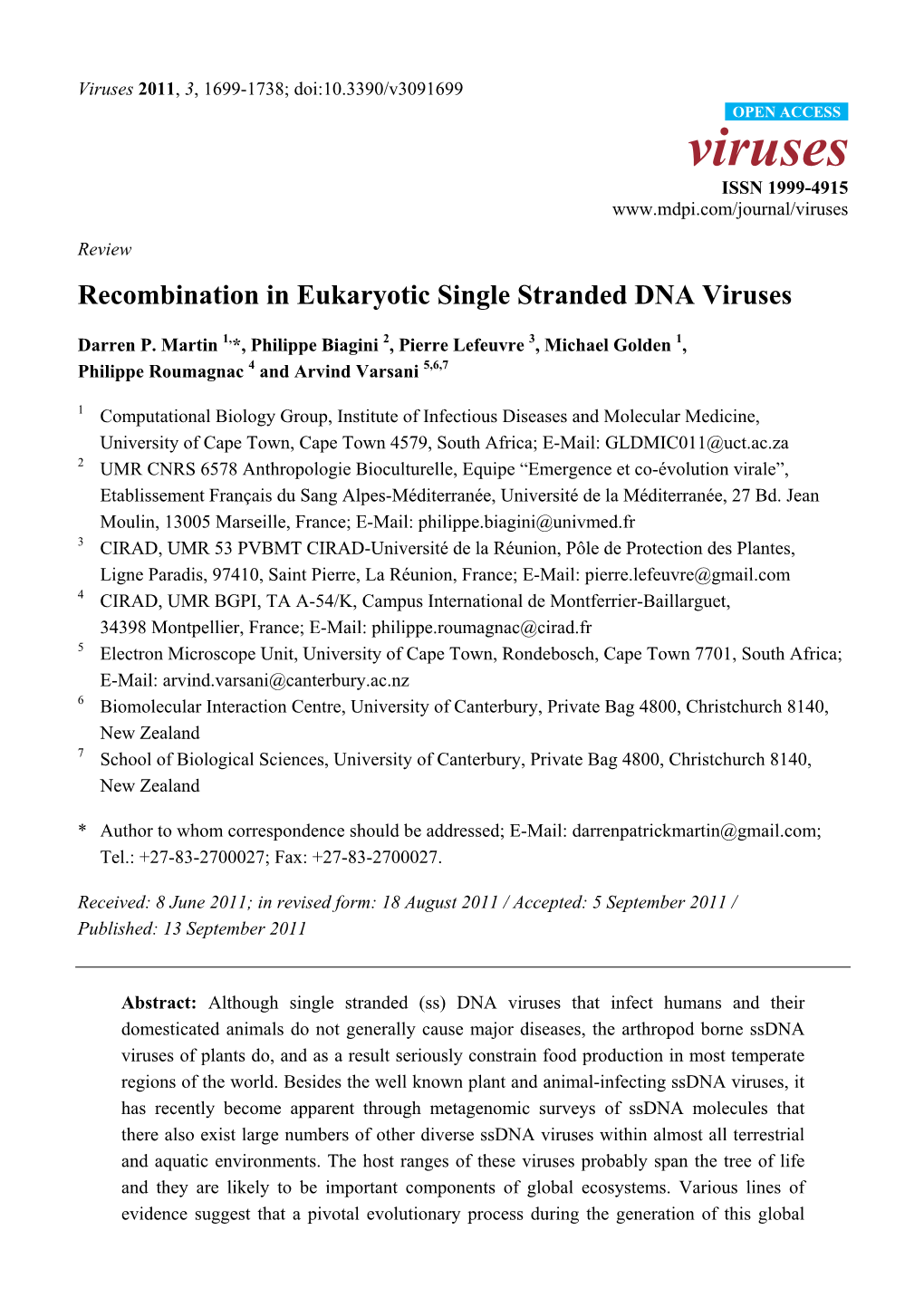 Recombination in Eukaryotic Single Stranded DNA Viruses