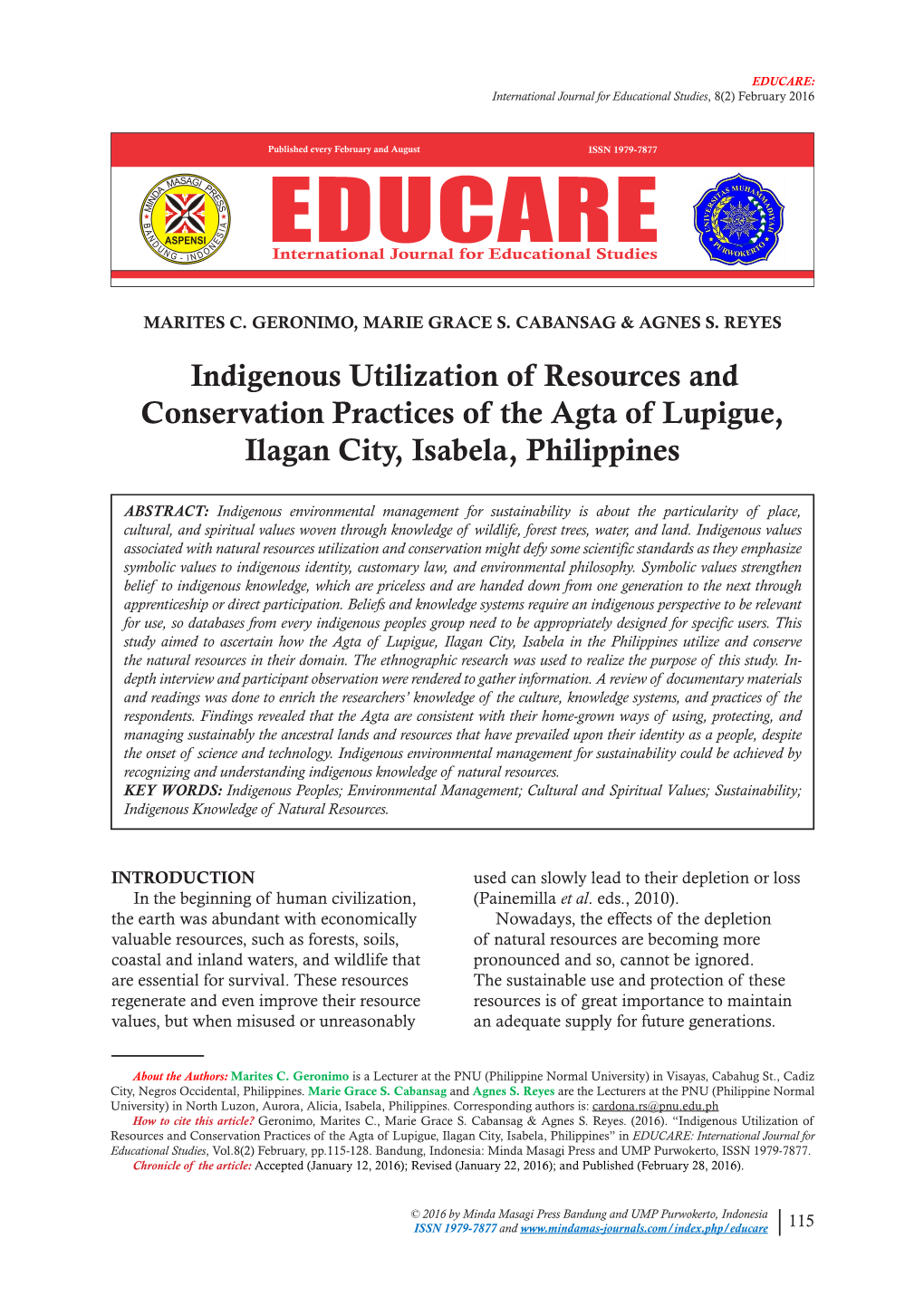 Indigenous Utilization of Resources and Conservation Practices of the Agta of Lupigue, Ilagan City, Isabela, Philippines