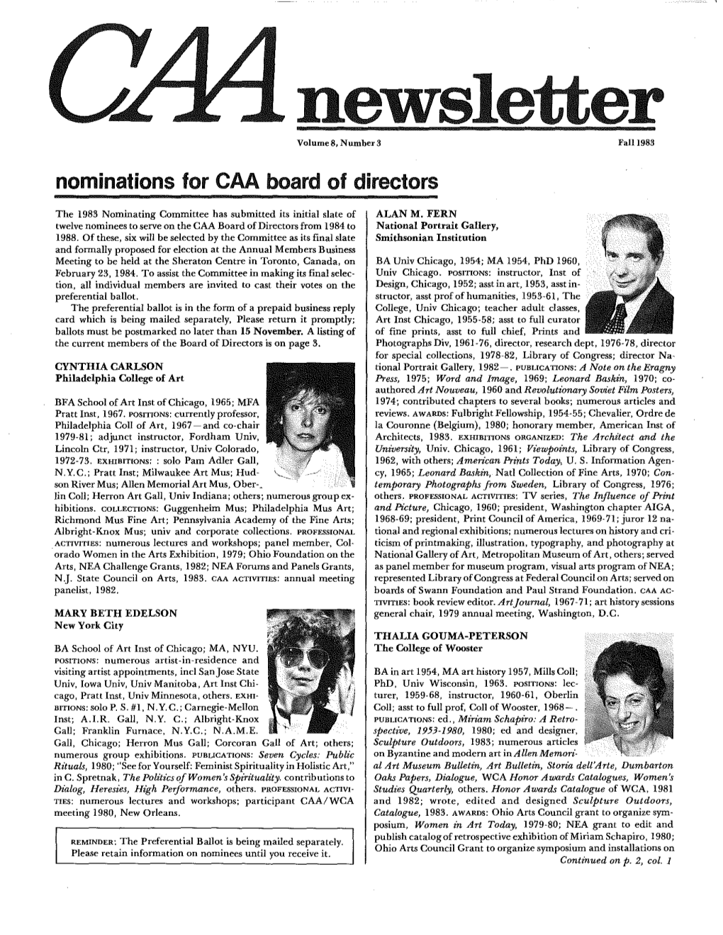 Fall 1983 CAA Newsletter