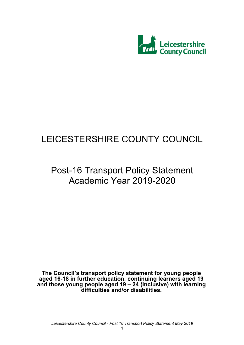 Post 16 Transport Policy Statement 2019-2020