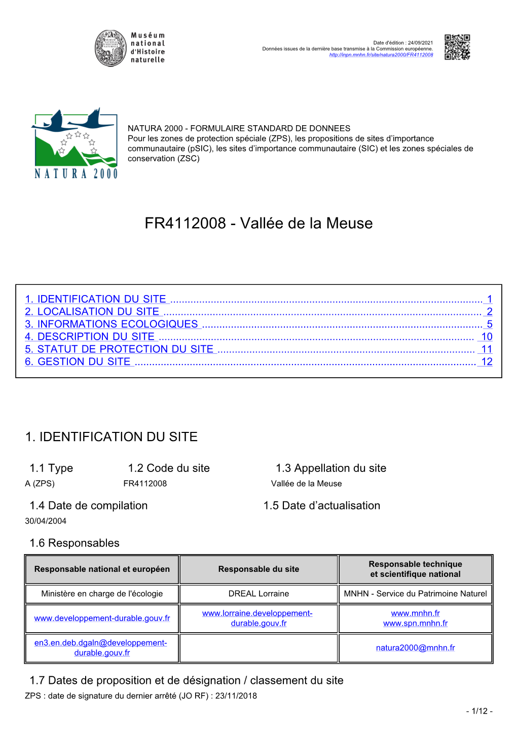 Téléchargez Le Formulaire Standard De Données Du Site Natura 2000 Au Format