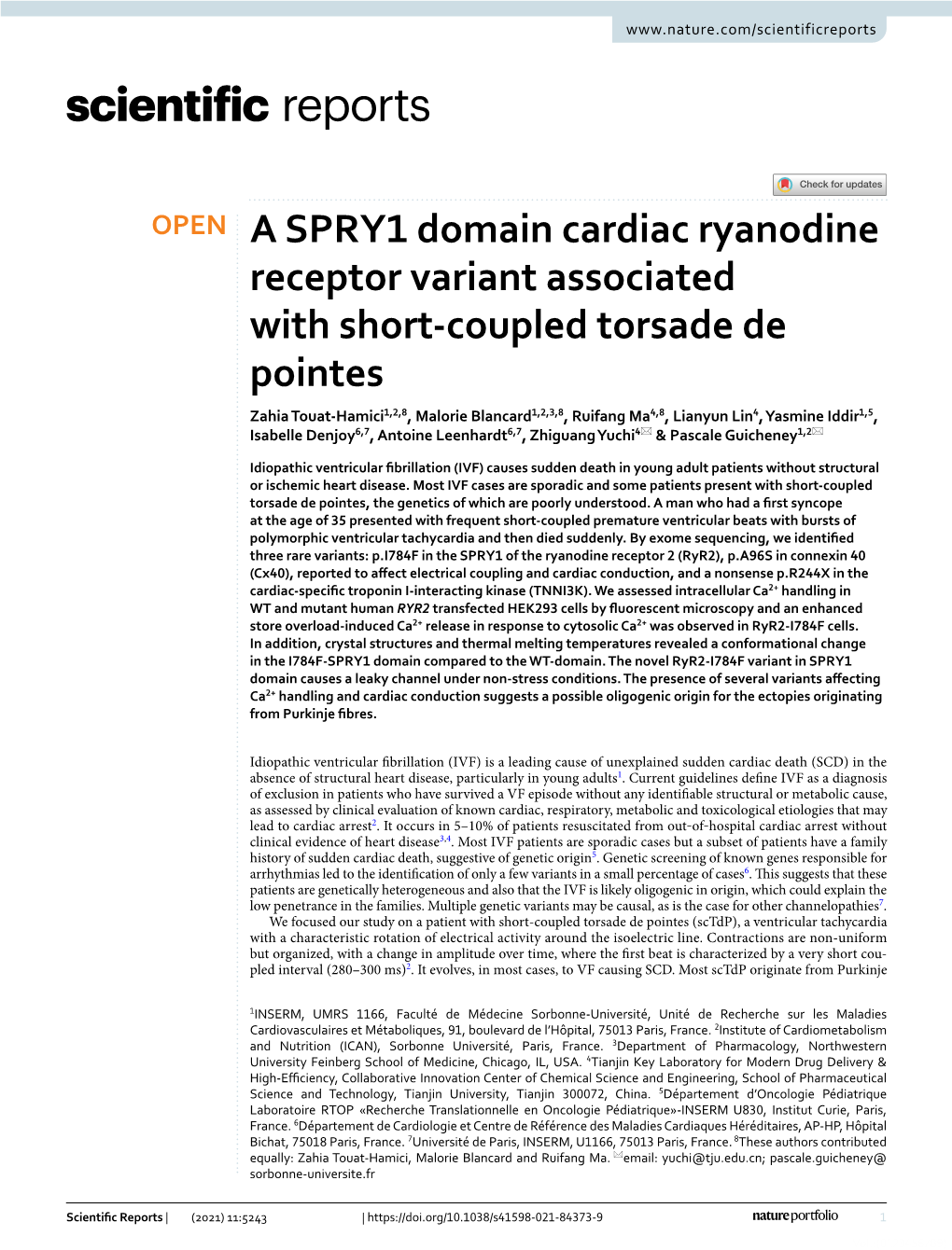 A SPRY1 Domain Cardiac Ryanodine Receptor Variant Associated With