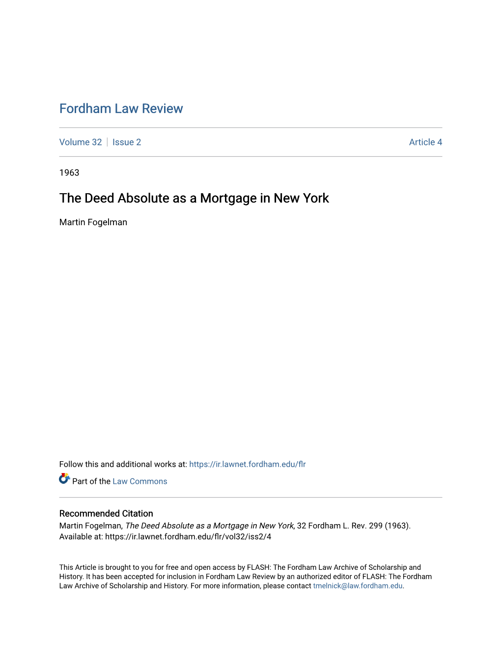 The Deed Absolute As a Mortgage in New York