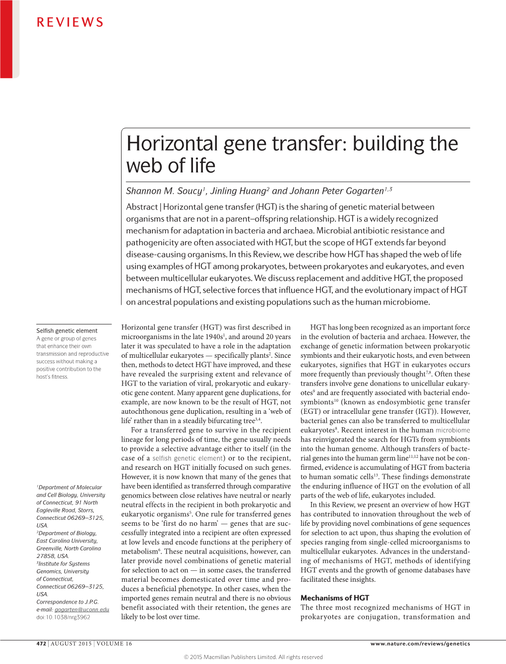 Horizontal Gene Transfer: Building the Web of Life