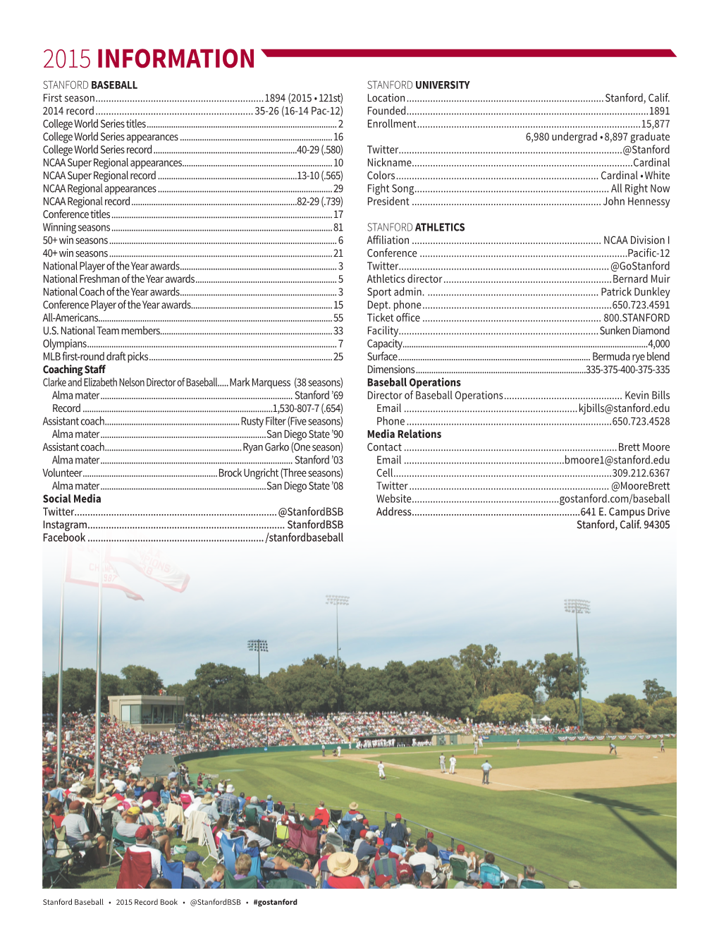 2015 INFORMATION STANFORD BASEBALL STANFORD UNIVERSITY First Season