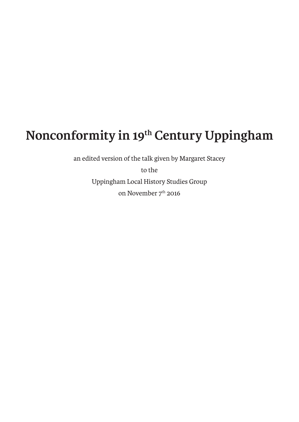 Nonconformity in 19Th Century Uppingham