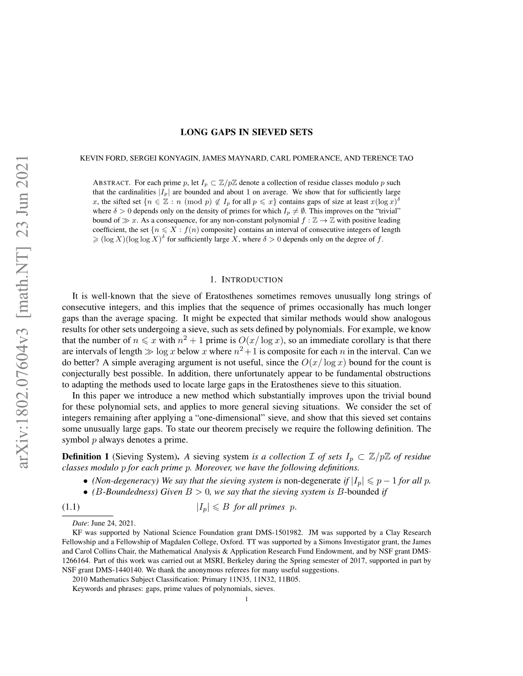 Arxiv:1802.07604V3 [Math.NT] 23 Jun 2021 (1.1) S Rn M-404.W Hn H Nnmu Eeesfrm for D Referees Berkeley Anonymous MSRI, the at Thank We out DMS-1440140