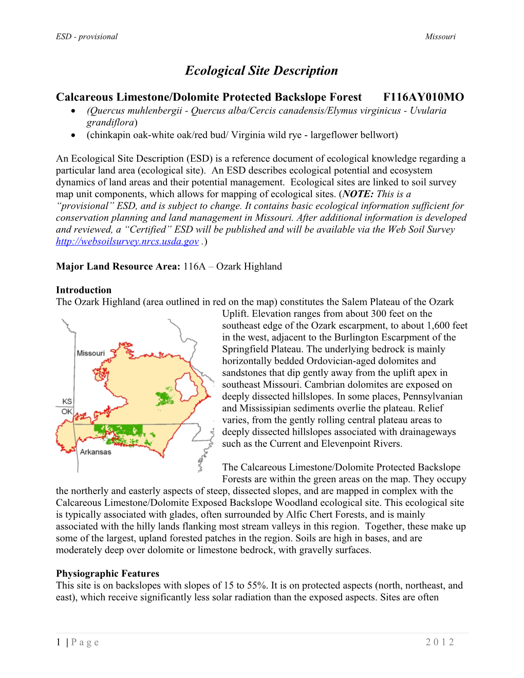 Calcareous Limestone/Dolomite Protected Backslope Forest F116AY010MO