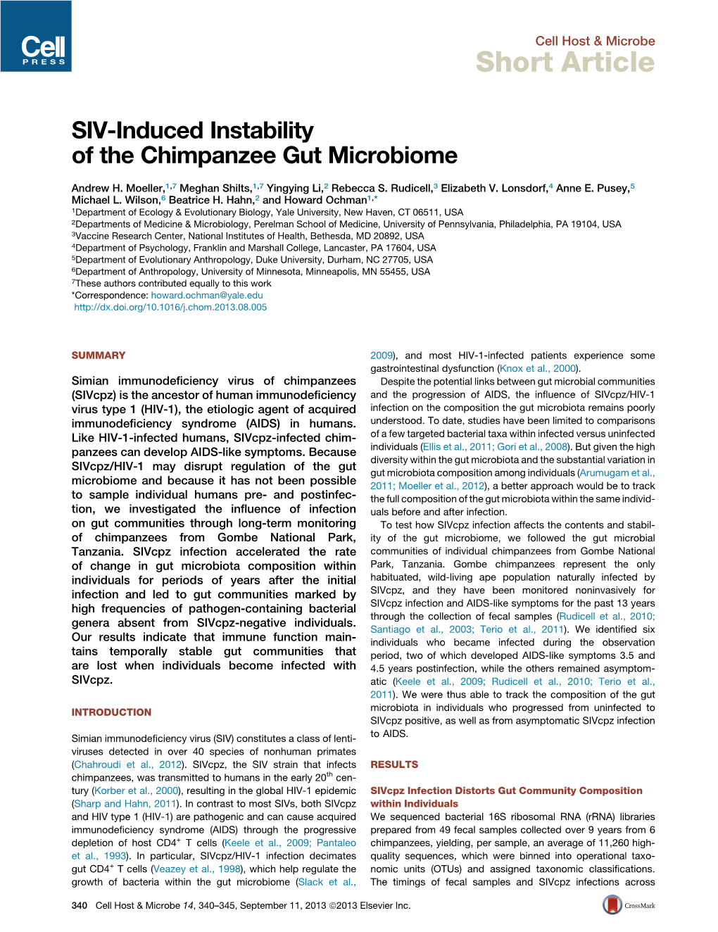 SIV-Induced Instability of the Chimpanzee Gut Microbiome