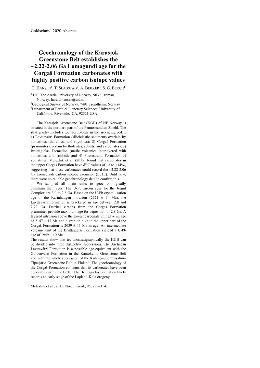 Geochronology of the Karasjok Greenstone