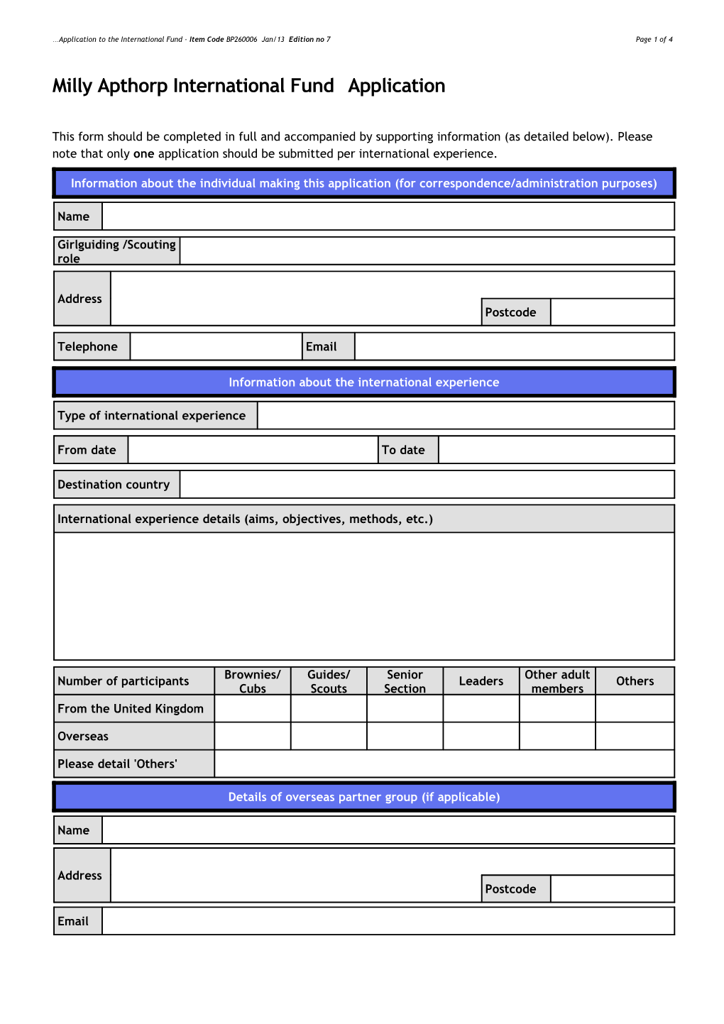 Milly Apthorp International Fund Application