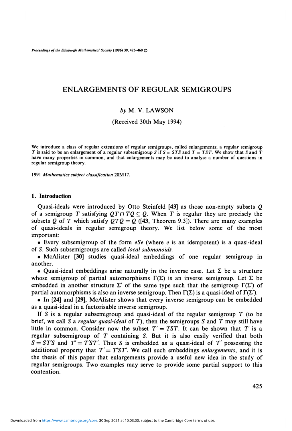 Enlargements of Regular Semigroups