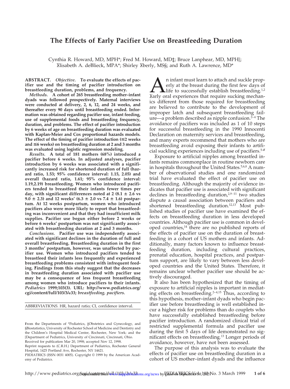 The Effects of Early Pacifier Use on Breastfeeding Duration