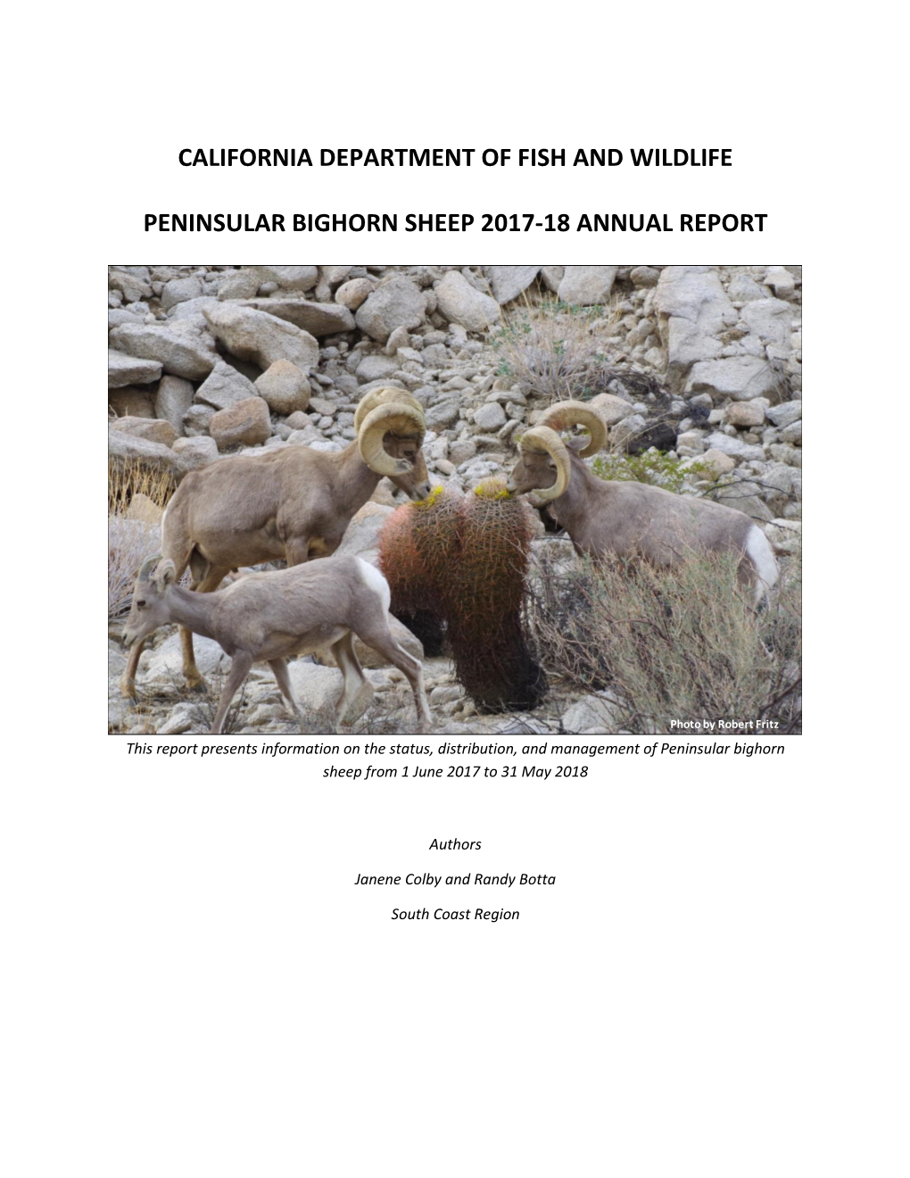 Peninsular Bighorn Sheep 2017-18 Annual Report