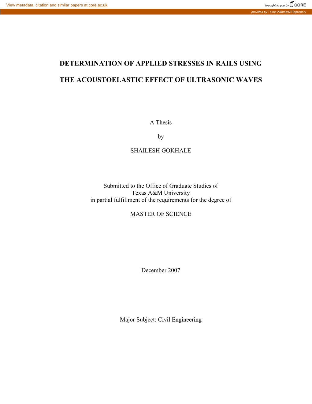 Determination of Applied Stresses in Rails Using the Acoustoelastic Effect