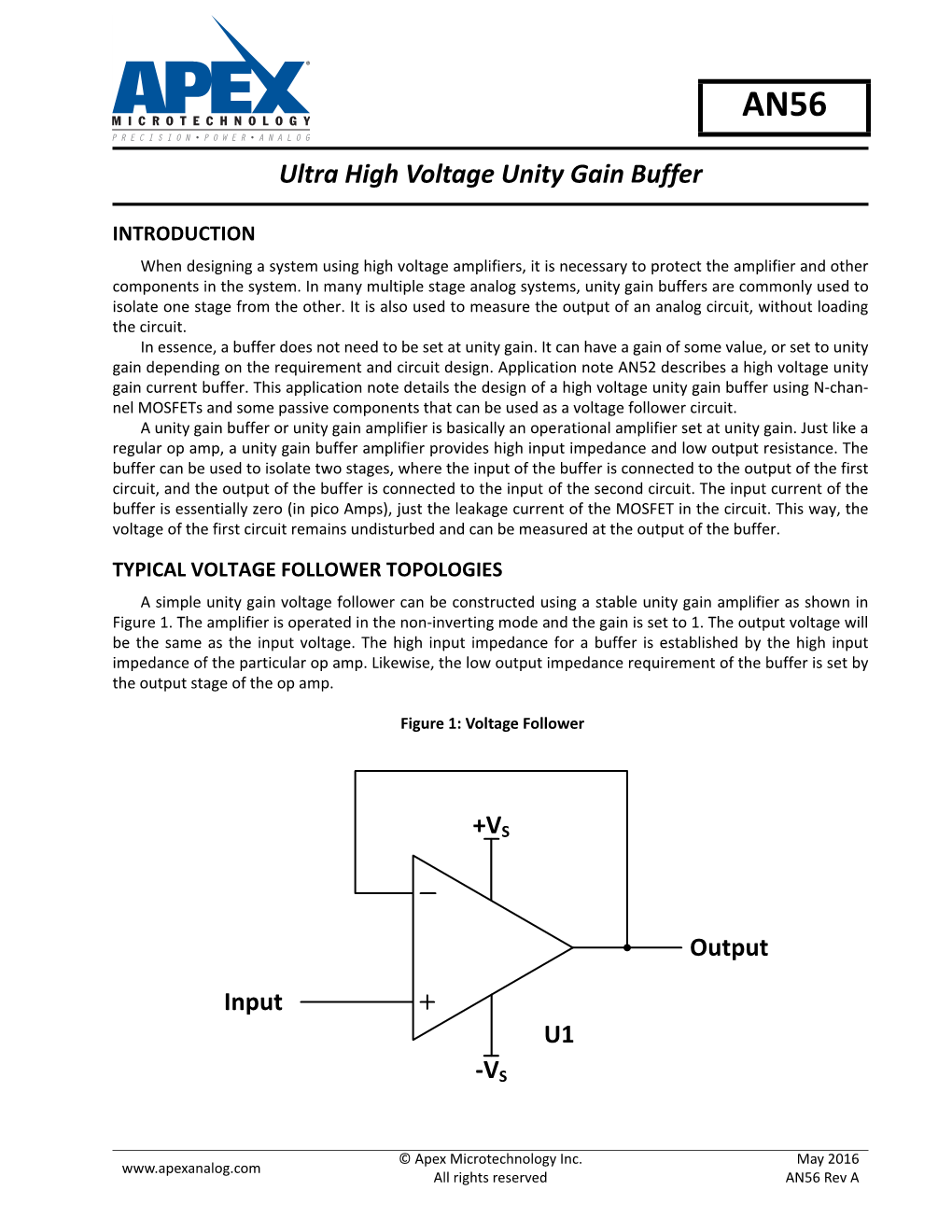 AN56 Ultra High Voltage Unity Gain Buffer