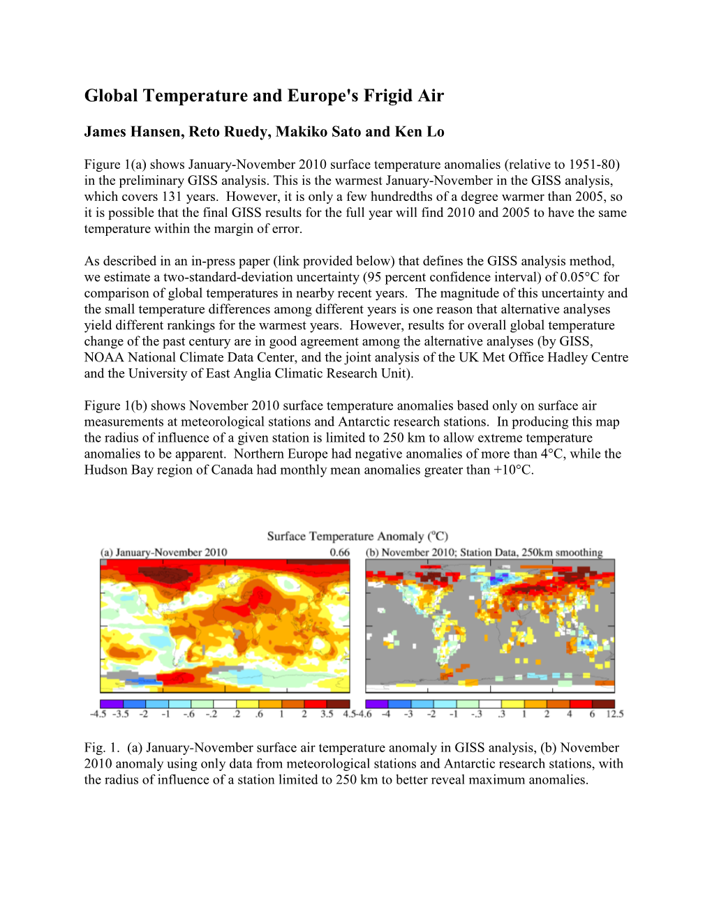 Global Temperature and Europe's Frigid Air