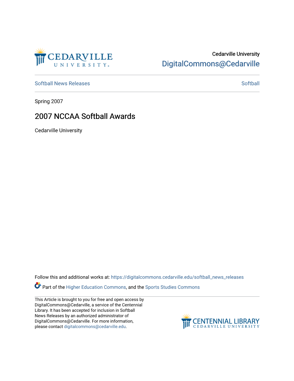 2007 NCCAA Softball Awards