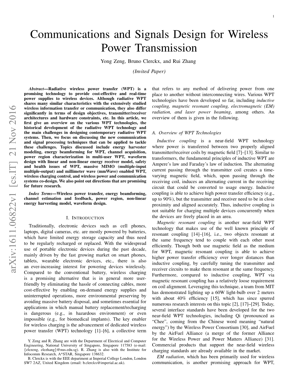 Communications and Signals Design for Wireless Power Transmission Yong Zeng, Bruno Clerckx, and Rui Zhang (Invited Paper)