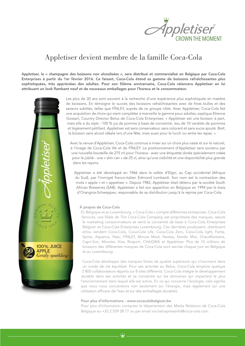 Appletiser Devient Membre De La Famille Coca-Cola