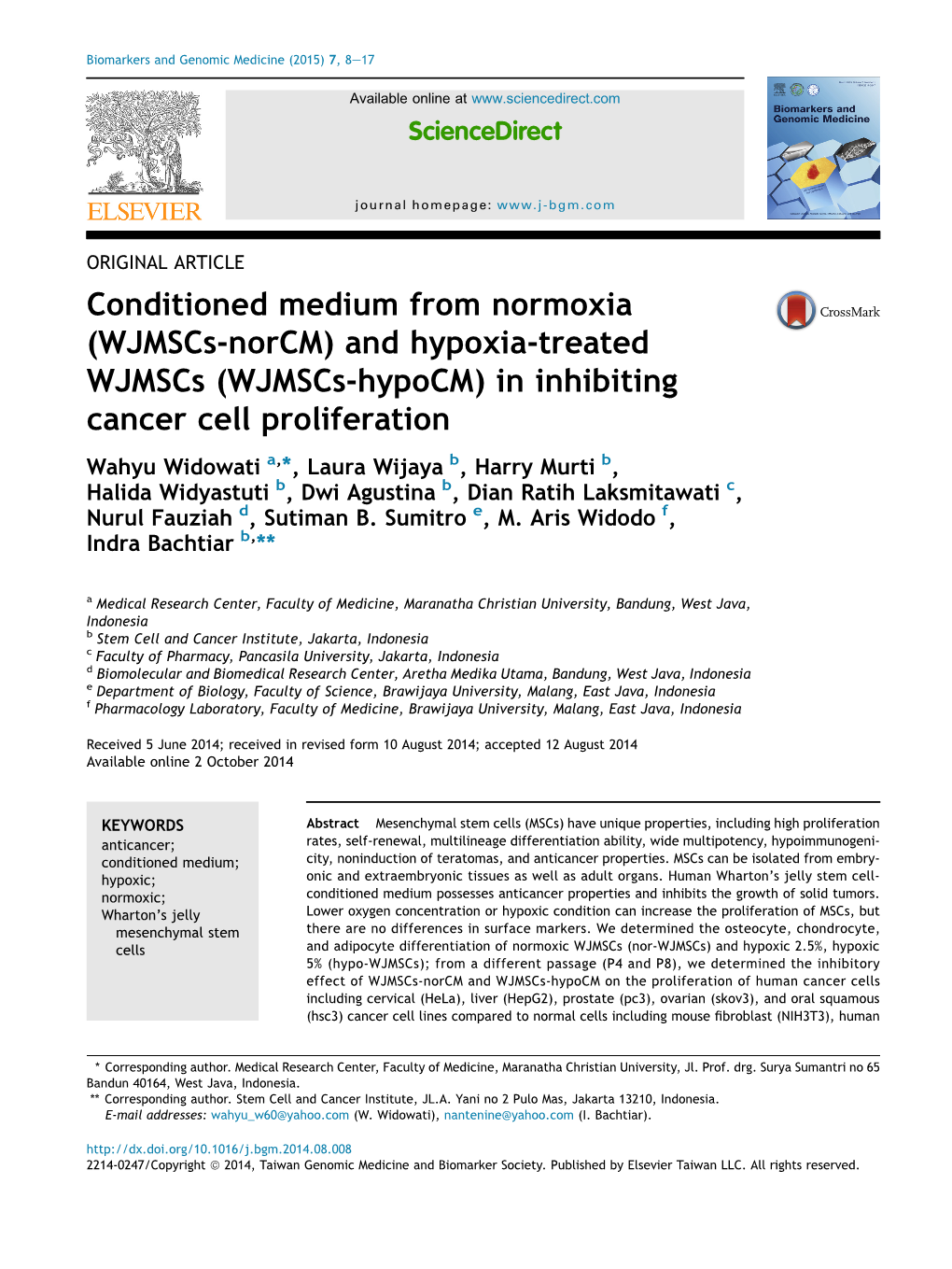 (Wjmscs-Hypocm) in Inhibiting Cancer Cell Proliferati