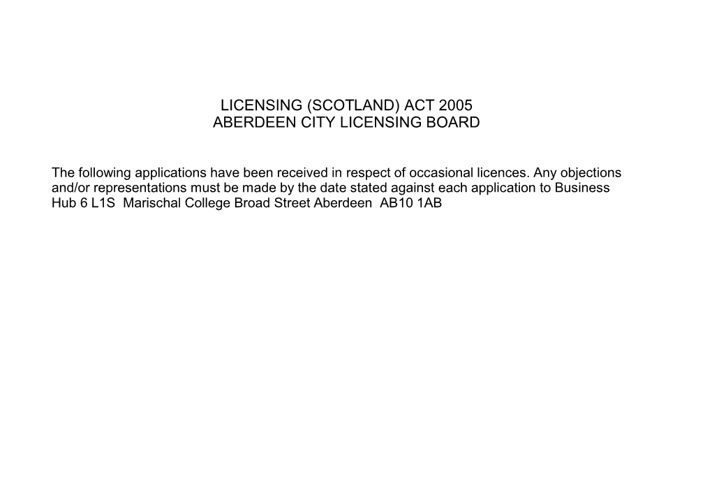 (Scotland) Act 2005 Aberdeen City Licensing Board