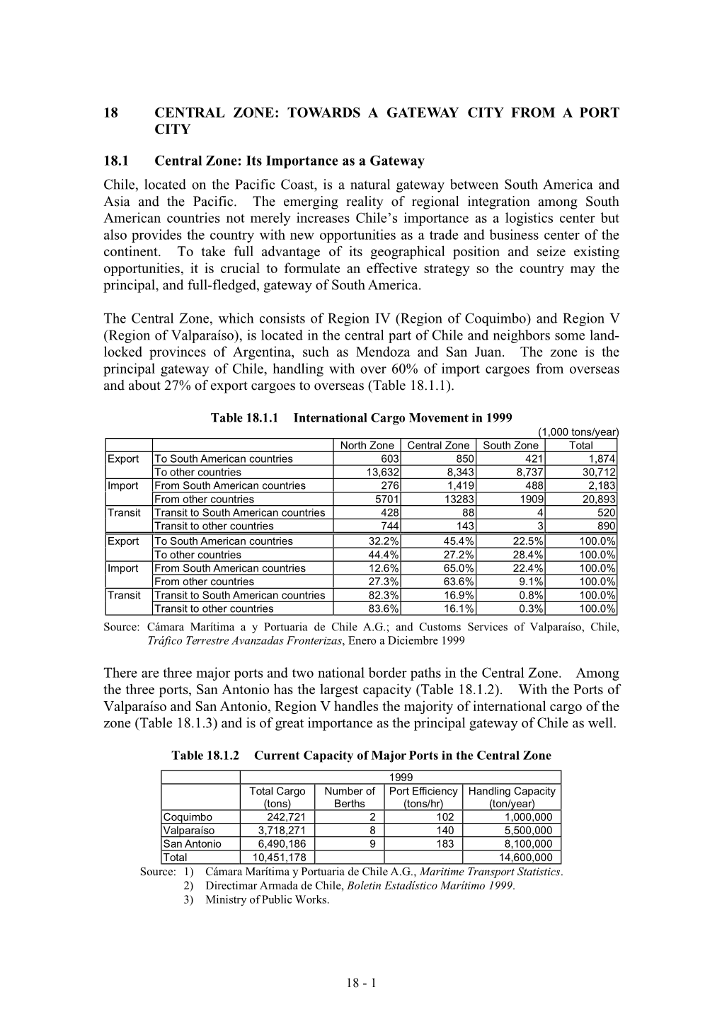 18 CENTRAL ZONE: TOWARDS a GATEWAY CITY from a PORT CITY 18.1 Central Zone: Its Importance As a Gateway Chile, Located on the Pa
