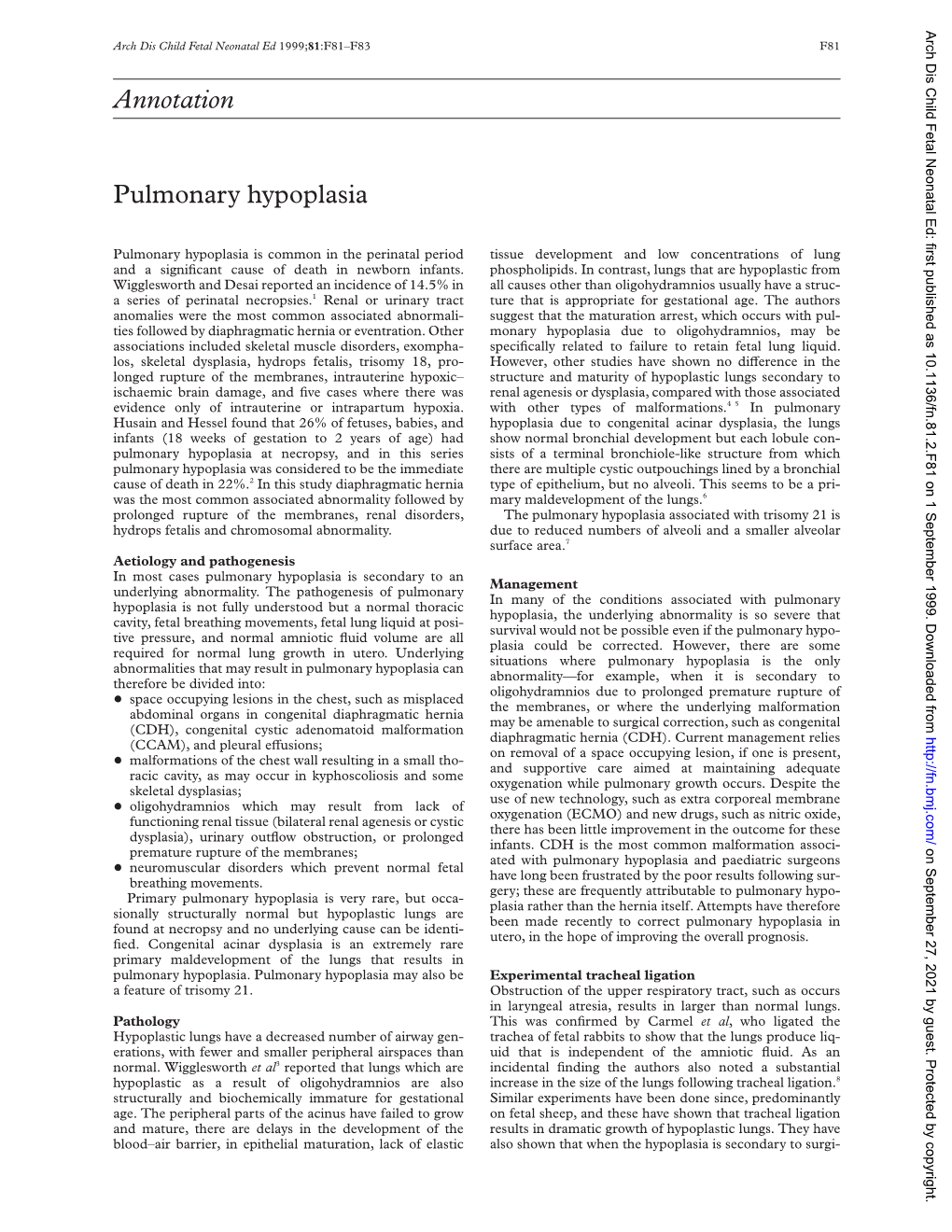 Annotation Pulmonary Hypoplasia