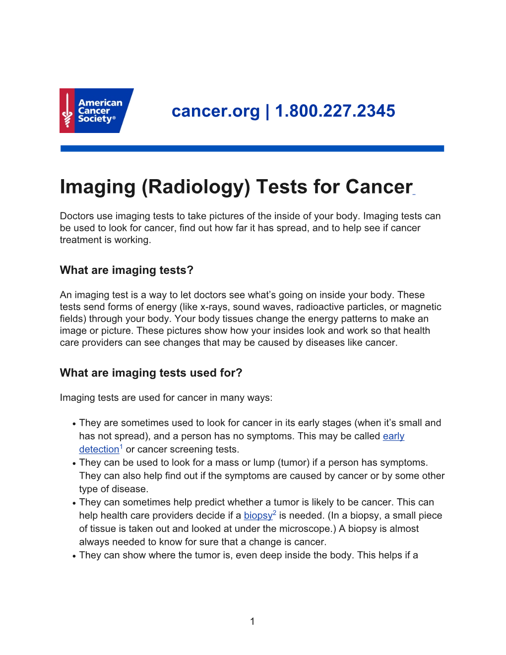 Imaging (Radiology) Tests for Cancer