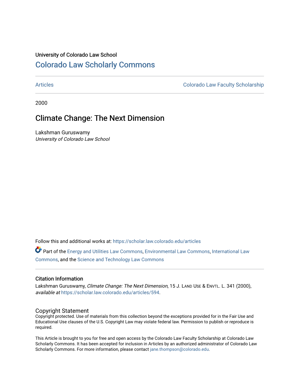 Climate Change: the Next Dimension