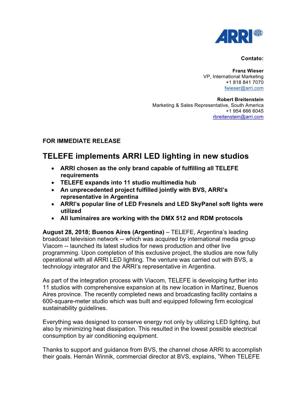 TELEFE Implements ARRI LED Lighting in New Studios