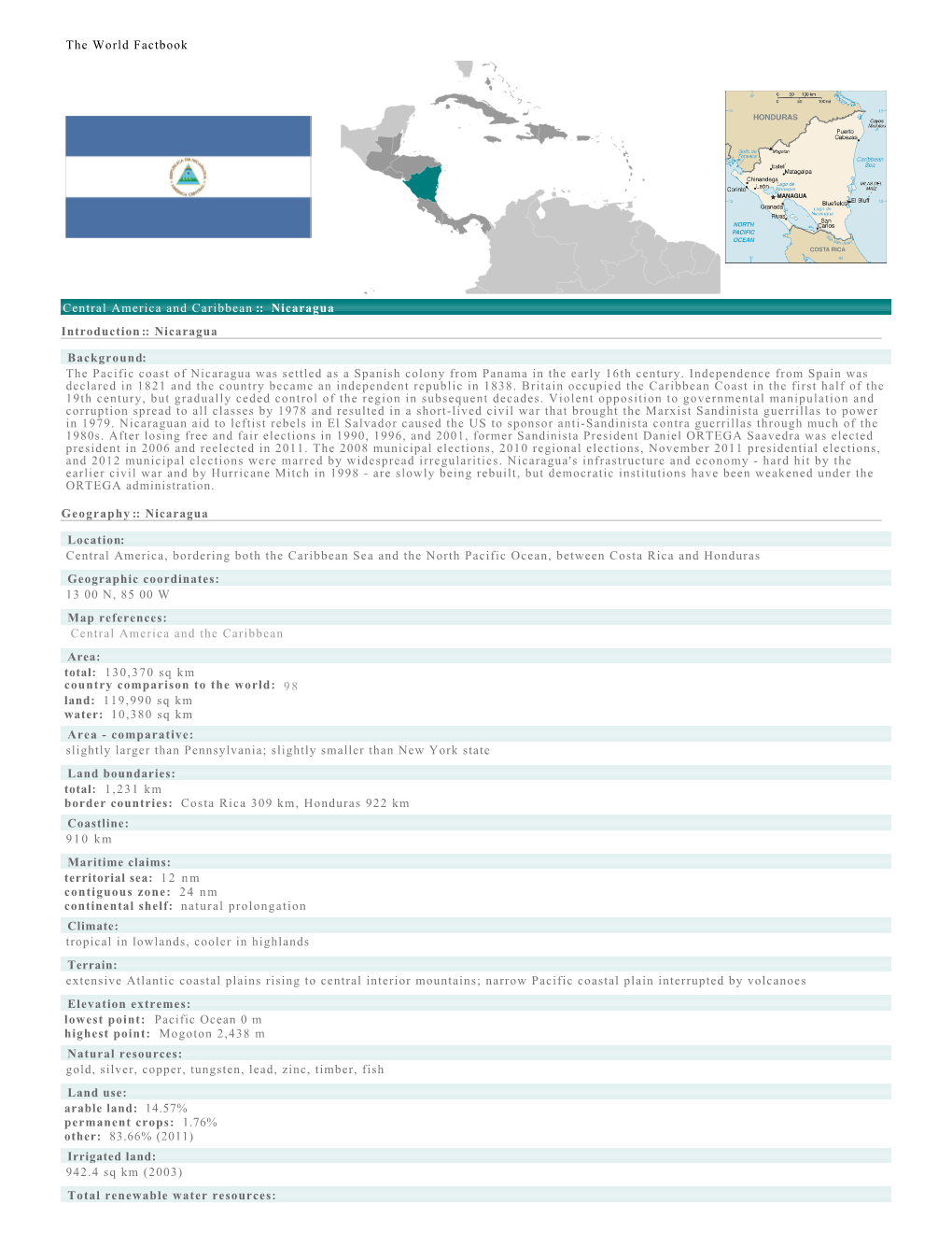 The World Factbook Central America and Caribbean :: Nicaragua