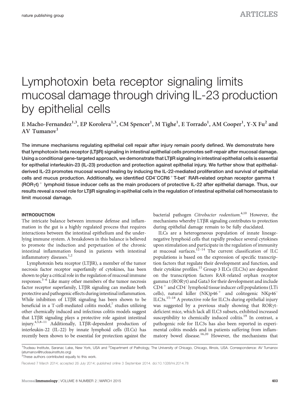 Lymphotoxin Beta Receptor Signaling Limits Mucosal Damage Through Driving IL-23 Production by Epithelial Cells