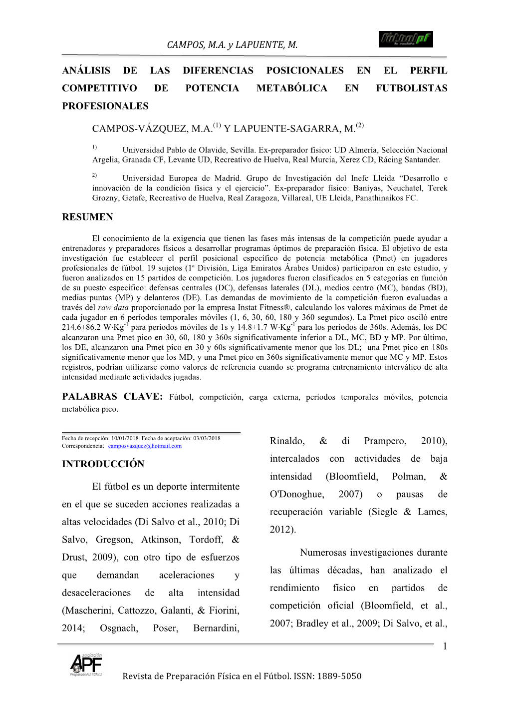 CAMPOS, M.A. Y LAPUENTE, M. 1 ANÁLISIS DE LAS DIFERENCIAS