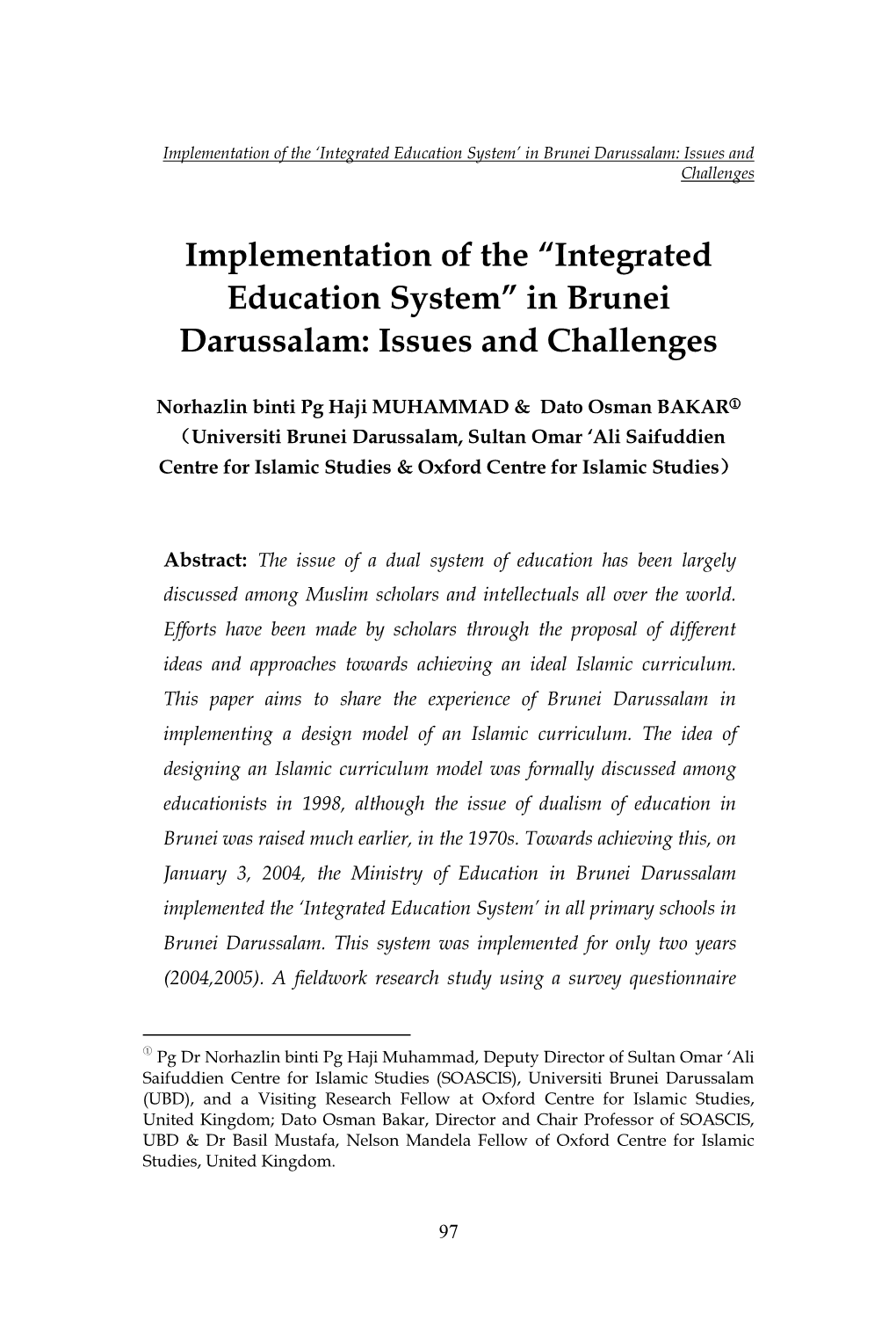 “Integrated Education System” in Brunei Darussalam: Issues and Challenges