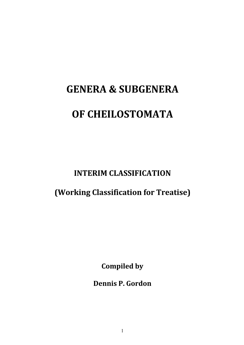 Genera & Subgenera of Cheilostomata