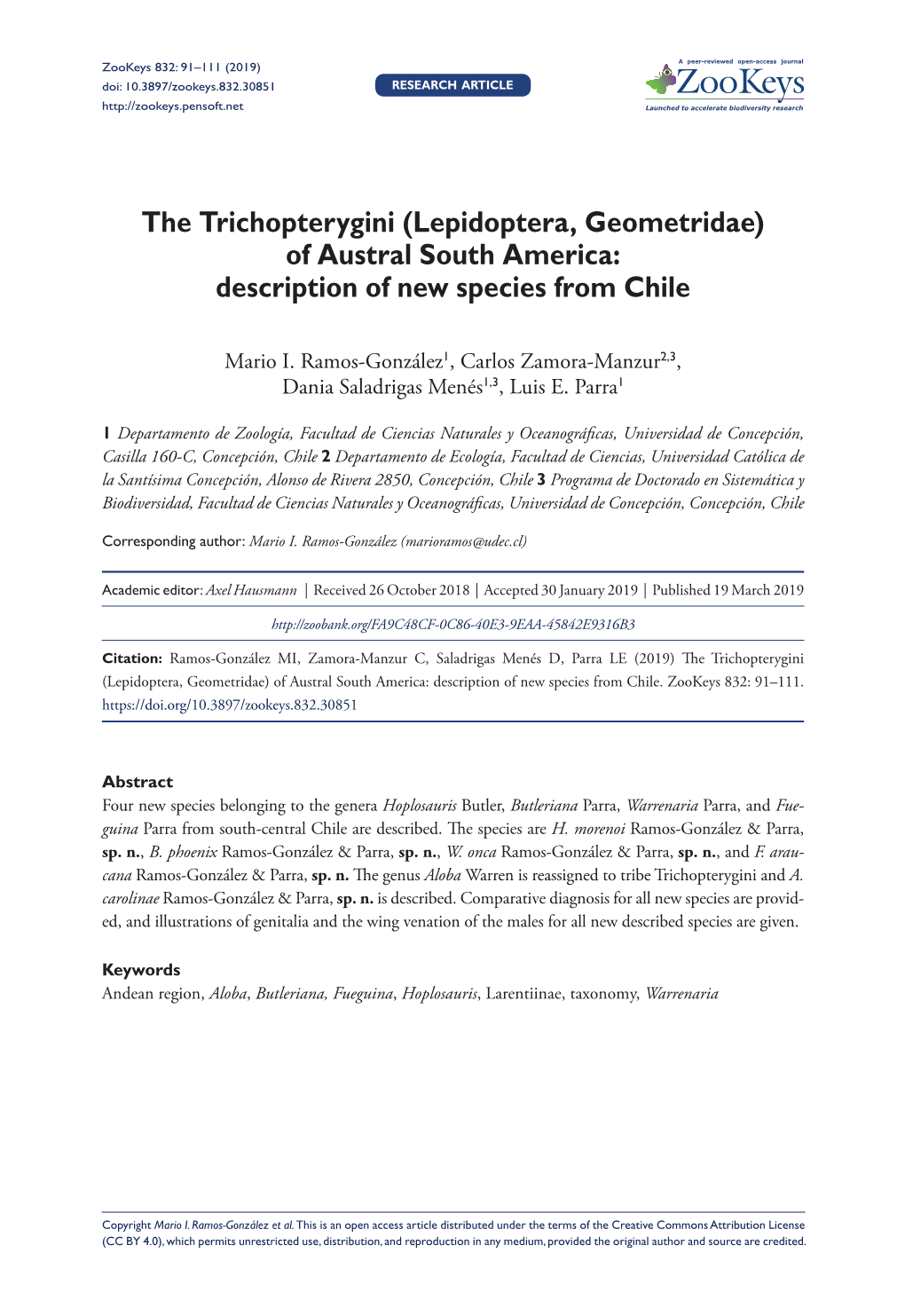 Lepidoptera, Geometridae) of Austral South America: Description of New Species from Chile