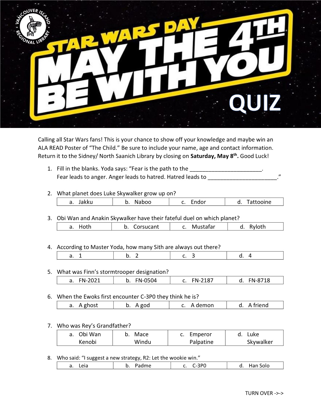 Calling All Star Wars Fans! This Is Your Chance to Show Off Your Knowledge and Maybe Win an ALA READ Poster of “The Child.”