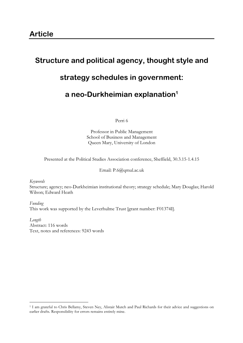 Article Structure and Political Agency, Thought Style and Strategy