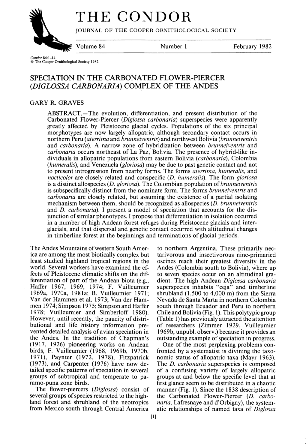 Diglossa Carbonaria) Superspecieswere Apparently Greatly Affected by Pleistocene Glacial Cycles